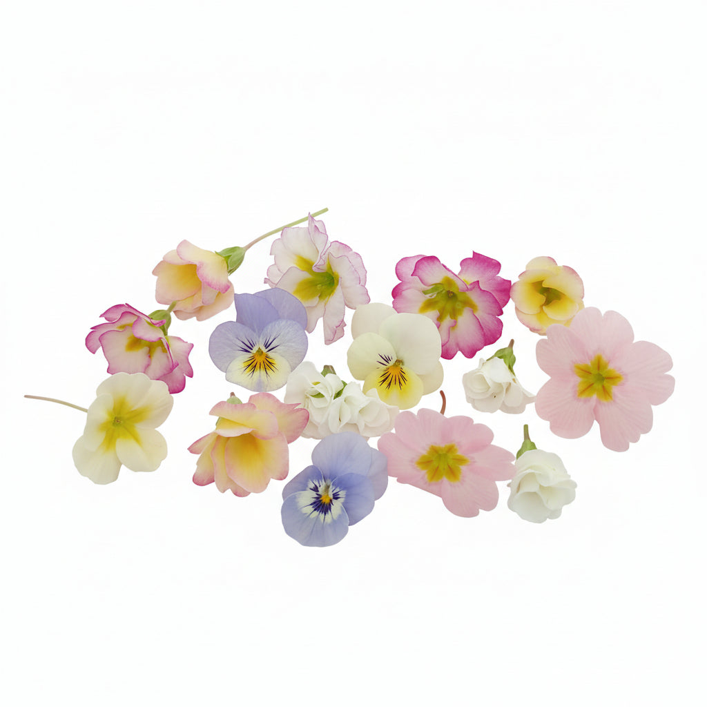 Pastel, zachte kleuren eetbare bloemen