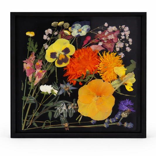 Bloementuintje met steel, geperste eetbare bloemen, voor bruidstaarten, natuurlijke look