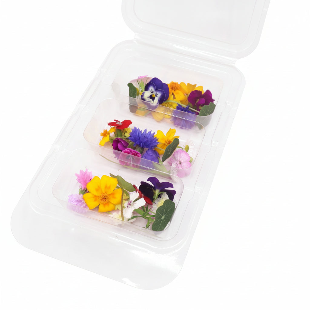 Kleine eetbare bloemenmix. Cupcake, cocktail, garnering