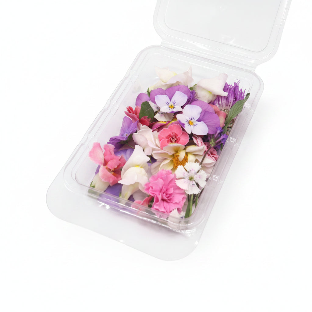 Lieve mix, eetbare bloemen, zachte kleuren, floral delight, pastel roze lila wit. Floral Delight