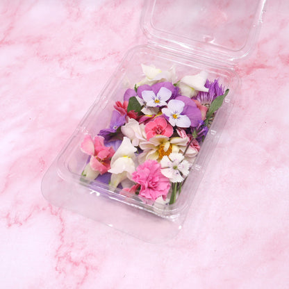 Lieve mix, eetbare bloemen, zachte kleuren, floral delight, pastel roze lila wit. Floral Delight