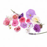 Lieve mix, eetbare bloemen, zachte kleuren, floral delight, pastel roze lila wit. Floral Delight