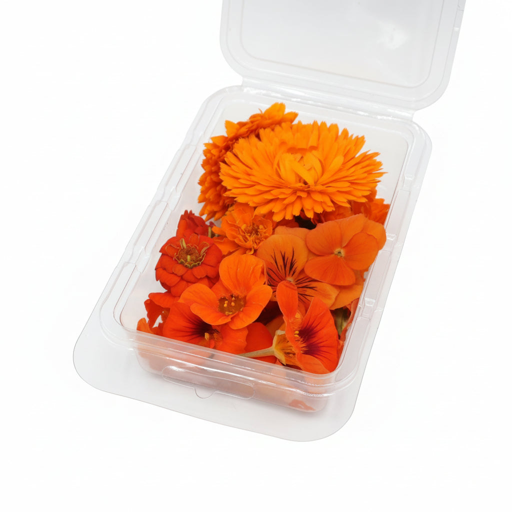 Vrolijke Mix. Eetbare bloemen. Oranje en geel. Edible Flowers. Floral Delight.