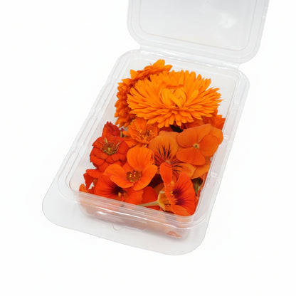 Vrolijke Mix. Eetbare bloemen. Oranje en geel. Edible Flowers. Floral Delight.