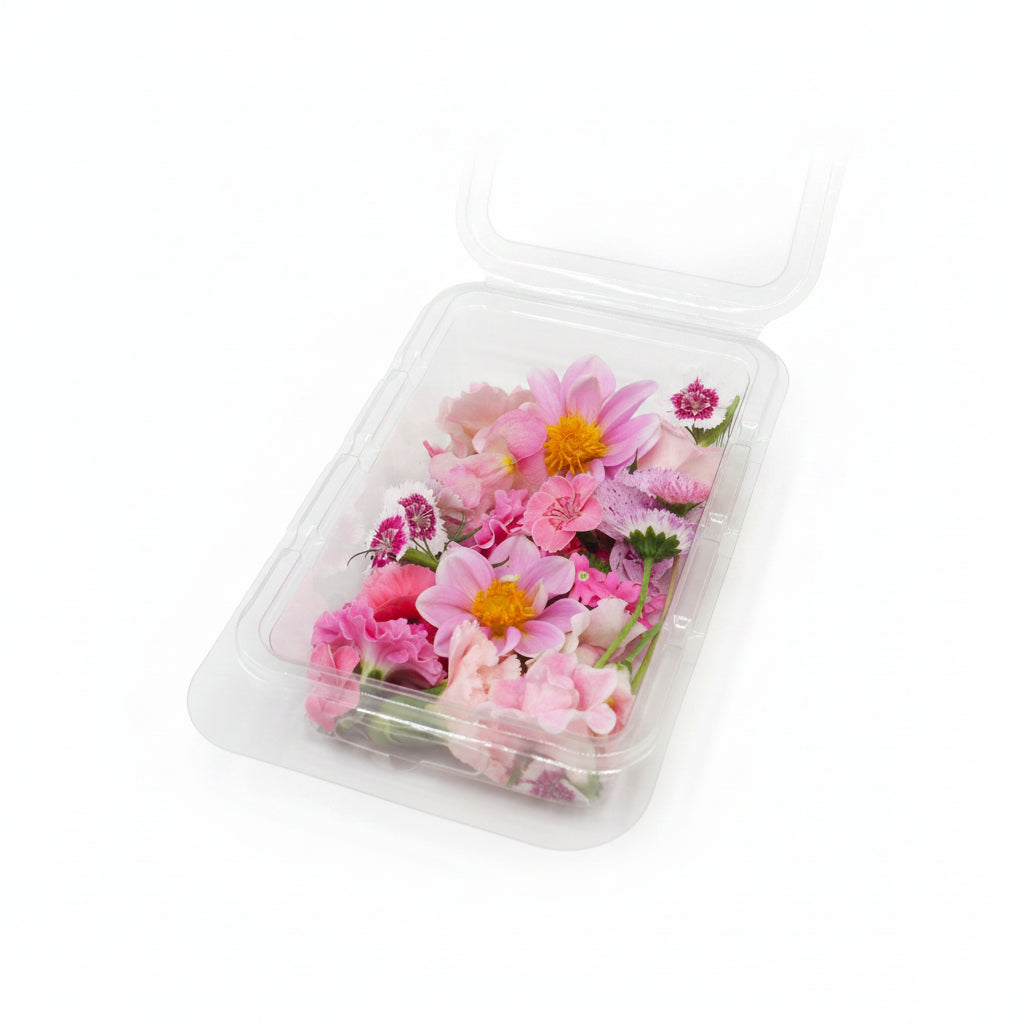 Roze eetbare bloemen mix. Romantische mix. lichtroze en donkerroze. Floral Delight