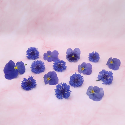 verse blauwe eetbare bloemen mix